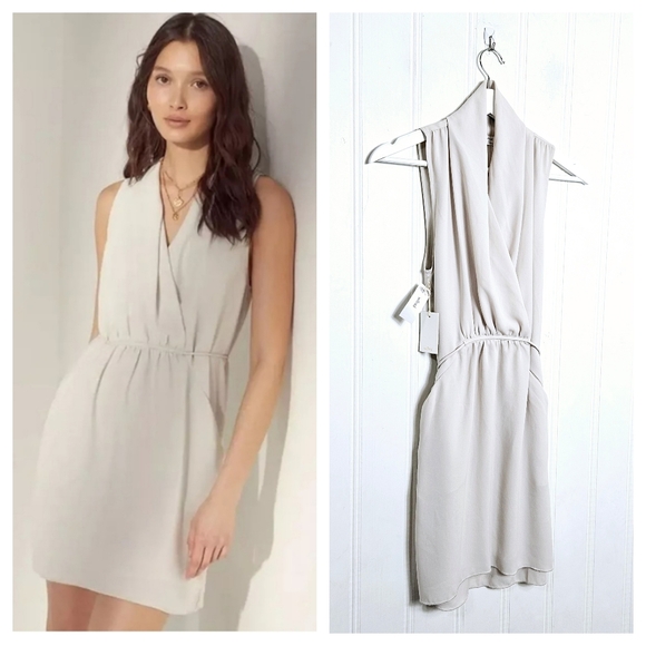 Aritzia Wilfred Mini Dress Women Sz XS Sabine Sleeveless Faux Wrap Draped Collar - Picture 1 of 15